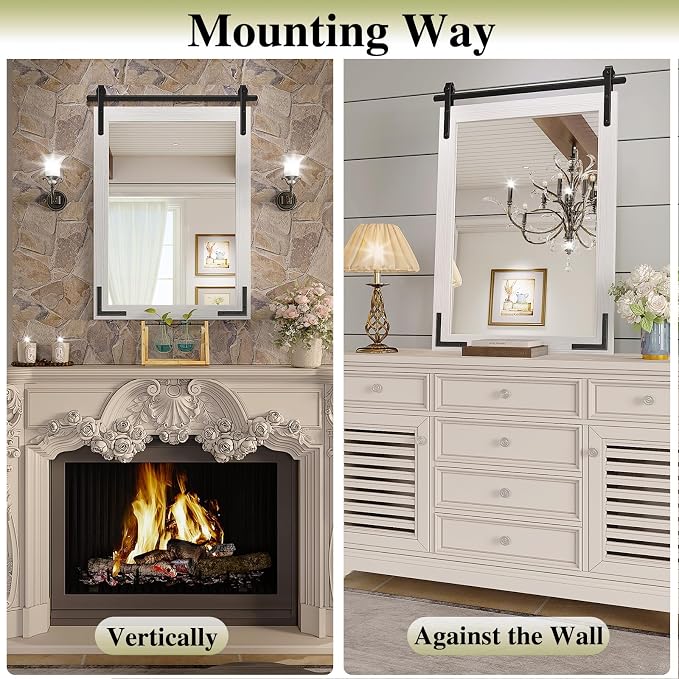 White Farmhouse Bathroom Mirror, 40x26 Inch White Vanity Mirror for Wall, Wood Framed Rustic Mirror Rectangular Wall Decor Mirrors for Entryway Living Room Bedroom - Image 5