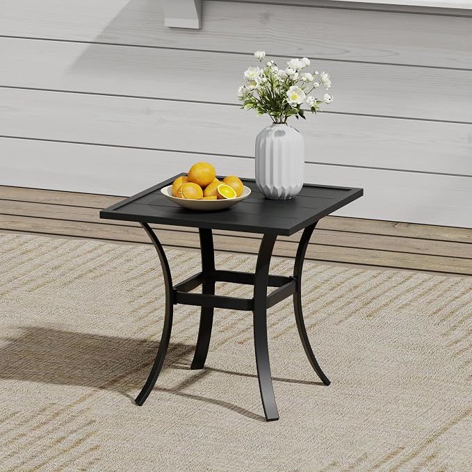 VICLLAX Outdoor Set for 2, Small Patio Table and Chairs Set of Stackable Patio Sling Chairs and Square Dining Table for Front Porch, Dark Grey Fabric and Black Table - Image 5
