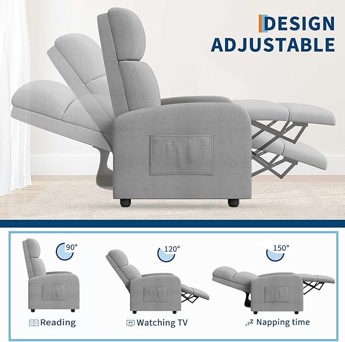 Garvee Recliner Chair for Adults Set of 2 PU Leather Lazy Recliner Ergonomic Adjustable Single Sofa Enhanced with Side Pocket, Tall Back, Wide Arms & Padded Seat, Home Theater Seating for Living Room