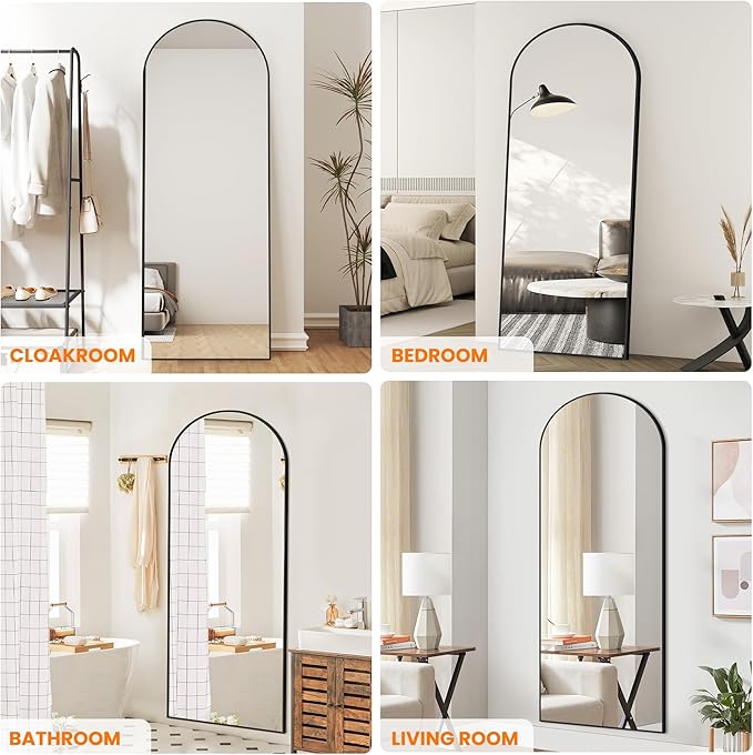 TRAHOME Full Length Arched Mirror, 70"x24" Standing Floor Full Body Mirror for Wall with Aluminum Alloy Frame for Bedroom, Living Room, Dressing Room(Black) - Image 3