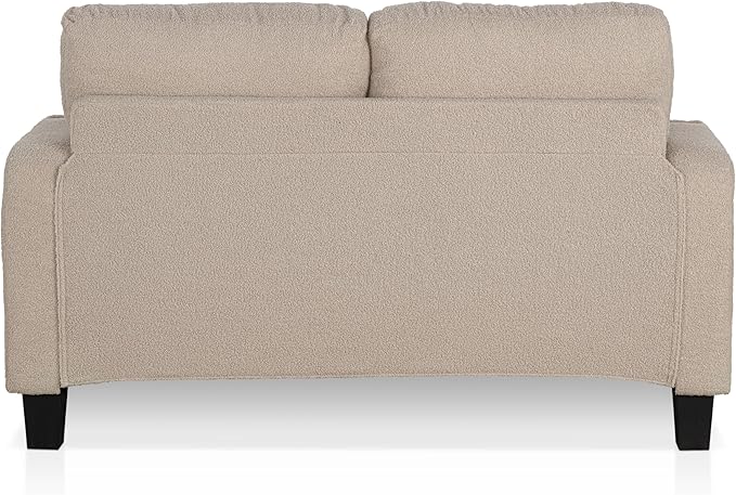 Homes: Inside + Out Reese Modern Plush Boucle Comfortable Loveseat with Side Pockets, Cup Holders and Pillows, Wooden Soft Couch for Living Room, Bedroom and Office, Beige