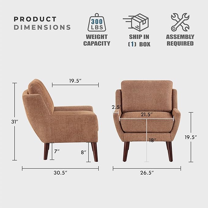 Lexicon Modern Wingback Accent Chair, Chenille Fabric Upholstered Lounge Reading Arm Chair, Solid Wood Legs for Living Room, Bedroom, Supportive Padded Pocket Coil Seat, Easy Assembly, Orange