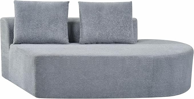 Merax 116" Curved Polyester Sectional Sofa, Modern Pearl Upholstery 3 Seat Cloud Couch with Chaise Lounge & 4 Pillows for Living Room, Light Gray