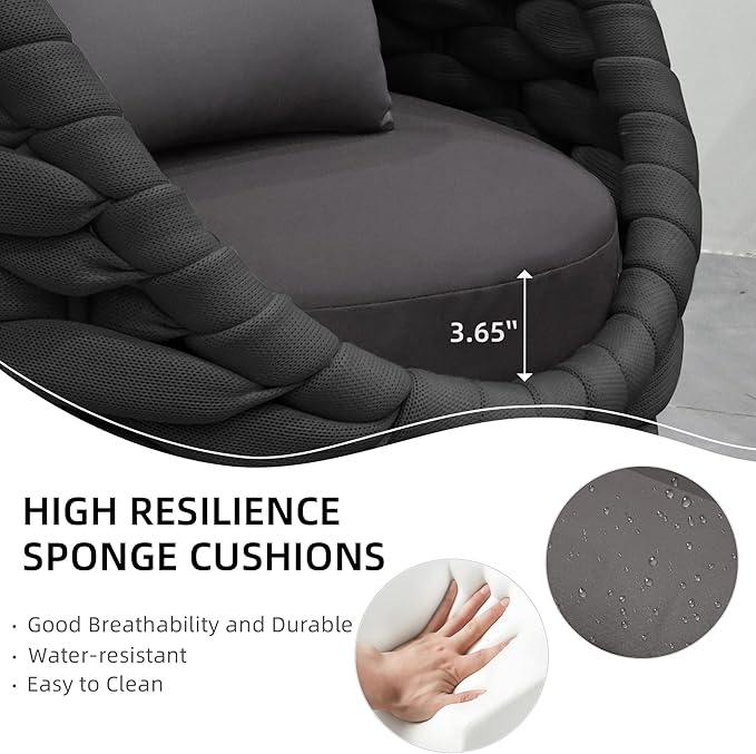 TWT 5 Pieces Patio Furniture Set, Outdoor Rope Conversation Sectional Patio Sofa with 5 Seater for Backyard, Porch, Modern Armchairs with Thickness Cushions and Side Table, Dark Grey