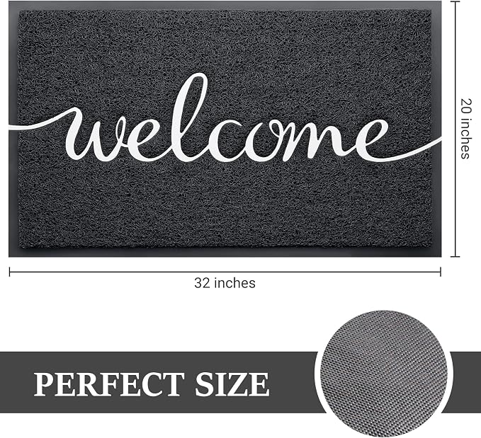 BeneathYourFeet Door Mat, Welcome Mat Low Profile Floor Mat Front Doormat Indoor and Outdoor Doormat Non Slip Rugs for Entryway, Patio, High Traffic Areas (32"x20", Black-Welcome) - Image 3