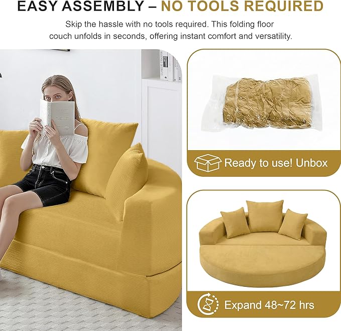 Casaphoria 67'' Sleeper Sofa for Small Spaces,Convertible Foldable Couch Bed with Armrests,Space Saving Guest Bed for Apartments,Dorms,Living Room(Yellow)