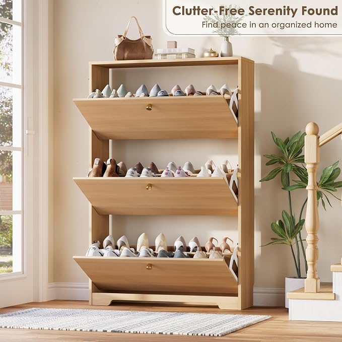 Nicetree Shoe Storage Cabinet, Slim Shoe Cabinet, Hidden Shoe Rack Cabinet, Shoe Storage Cabinet for Entryway, Hallway, Foryer, Natural Oak - Image 5