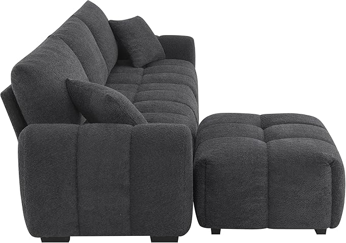 ERYE 110" L-Shaped Sectional Sofa 4 Seat Tufted Sofa Couches with Ottoman, Oversized Tufted Boucle Upholstered Corner Sectional Couch for Living Room Home Apartment