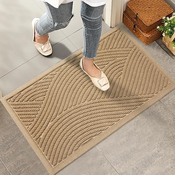 HIYARD Sturdy Front Door Mat, Absorbent Muddy Dirt Resist Welcome Door Mats Outdoor Indoor, Stain and Fade Resistant, Non-Slip Backing Entry Mat Low Profile Doormat for Entryway, 36×24, Beige by HIYARD
