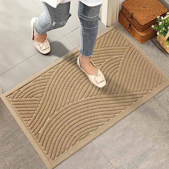 HIYARD Sturdy Front Door Mat, Absorbent Muddy Dirt Resist Welcome Door Mats Outdoor Indoor, Stain and Fade Resistant, Non-Slip Backing Entry Mat Low Profile Doormat for Entryway, 29??17, Beige by HIYARD