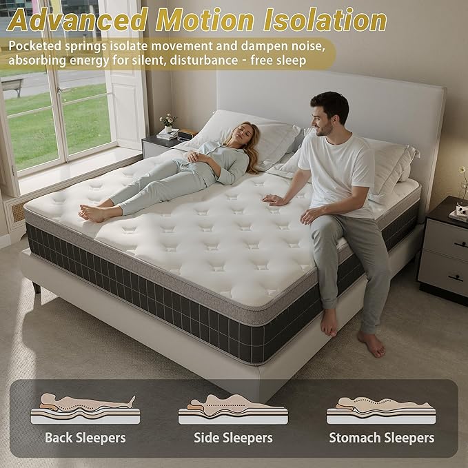 14″ Full Hybrid Mattress – Cooler, Quieter & Deeper Comfort, Airflow Foam + Pocket Coils, 2″+ Plush Cushion, Heavy-Duty Support, CertiPUR-US, Fiberglass-Free, Mattress in a Box