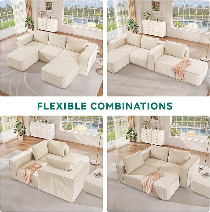 YITAHOME 107" Modular Sectional Sofa, L-Shape Boneless Couch 3 Seat with 2 Ottoman, Sectional Couches for Living Room