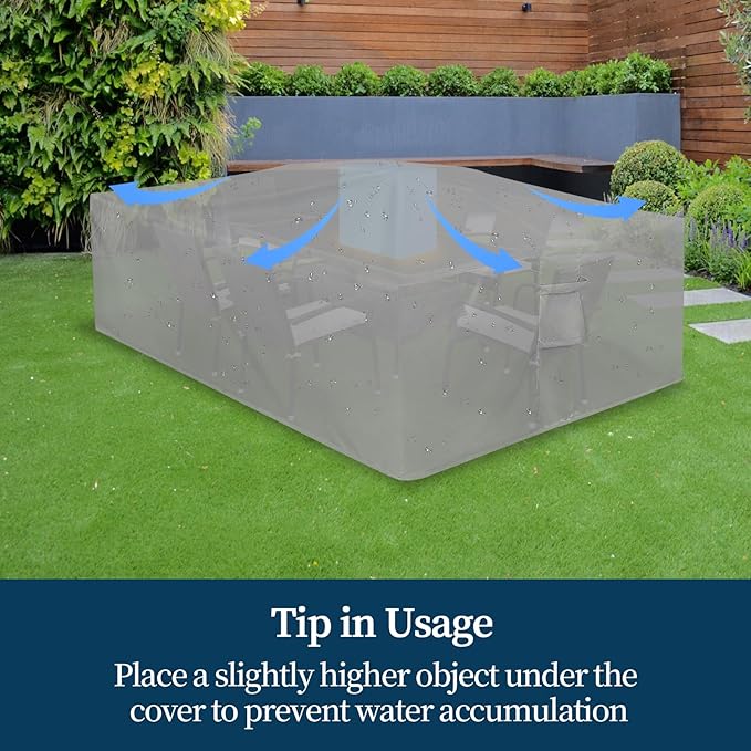 Easy-Going Rectangle Patio Furniture Cover Waterproof Outdoor Dining Table and Chair Cover Anti-UV Outside Sectional Sofa Set Covers (90"L x 64"W x 28"H, Grey) - Image 7