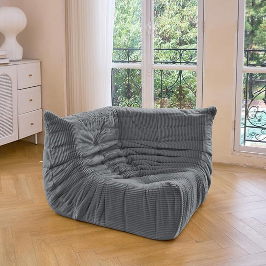 N&V Fireside Corner Chair, Mid Century Armless Floor Sofa, Soft Premium Corduroy Floor Lounge Chair, Foam Sofa Accent Chair for Living Room Bedroom and Office (Frost Grey)