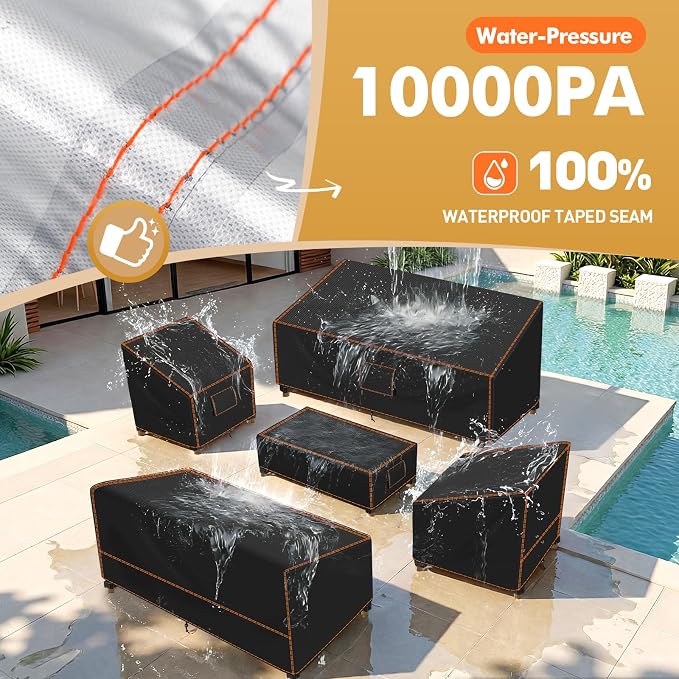 SUNICO Patio Furniture Set Covers, 5 Piece Patio Covers for Outdoor Furniture Waterproof, 420D Outdoor Furniture Cover, UV Fade Protection, Tear-Resistant, Black - Image 3