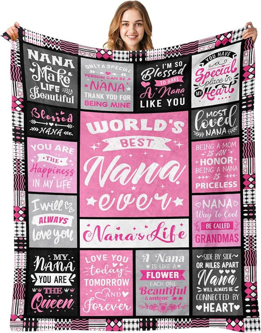 Mothers Day Birthday Gifts for Nana from Granddaughter - World's Best Nana Ever Gifts on Christmas Birthday from Grandkids - Gift for Grandma from Grandchildren - Nanas Life Blanket 60"x80"