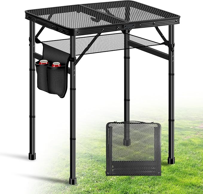 Ciavca Upgraded Folding Grill Table - Metal Portable Camping Table, 3 Height Adjustable Max 28", Lightweight Foldable for Outside BBQ 24"x15.8" by Ciavca