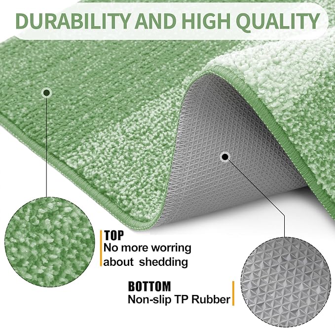 Kitinjoy Indoor Outdoor Door Mat, 36x24 Non-Slip Absorbent Dirt Trapper, Low-Profile Washable Inside Entrance Front Floor Mat, Sturdy Soft Entry Doormats for Entryway, Sage Green - Image 3