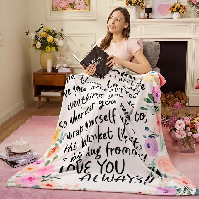 Joiedomi Mothers Day Blanket Gifts for Mom Birthday Gifts Soft Flannel Blanket for Mom Grandma from Daughter Son 50" x 60" Pink