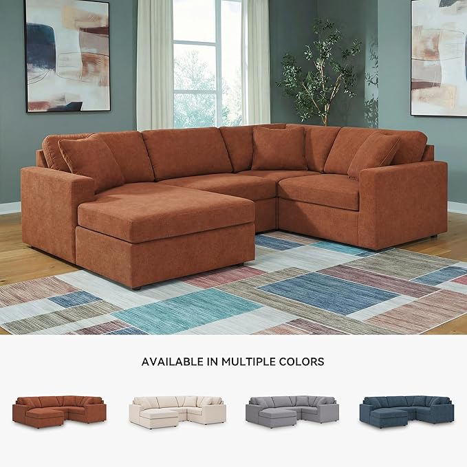 Signature Design by Ashley Casual Modmax Stain Resistant U-Shape Left-Arm Facing 4-Piece Sectional with Chaise and Reversible Cushion, Orange