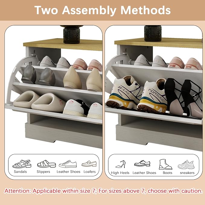 RASOO Grayish White Shoe Bench Cabinet 1 Flip Drawer Adjustable Shelf, Freestanding Space Saving Shoe Organizer for Entryway Hallway, 23.62" W×11.81" D×17.71" H - Image 5