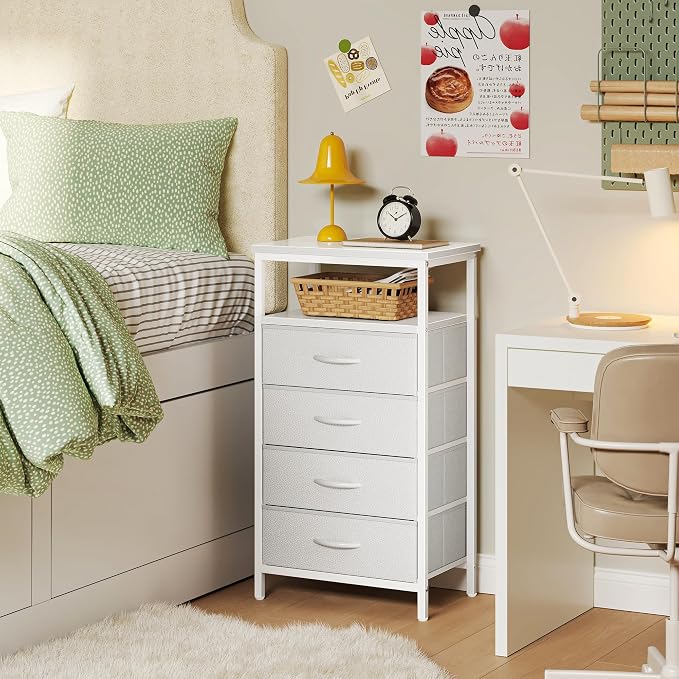 Huuger Night Stand with Charging Station, Multiple Drawer Dresser for Bedroom, Bedside Table, Tall Nightstand with PU Leather Finish, Open Shelf, End Table, for Closet, Entryway, Bedroom, White - Image 2