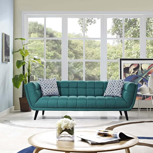 Modway Bestow Upholstered Fabric Button-Tufted Sofa In Teal