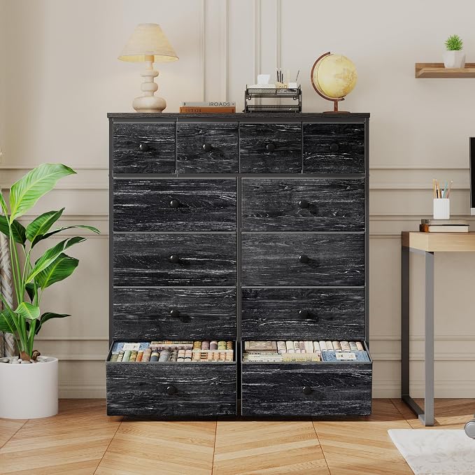 Romorgniz Black Dresser for Bedroom Tall Dresser with 12 Drawers Fabric Dressers & Chests of Drawers, Bedroom Dresser with Metal Frame, Wood Top, Entryway Living Room 11.81" D x 38.97" W x 40.15" H - Image 6