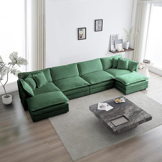 ERYE U-Shaped Oversized Sectional Sofa Modern Deep Seat Reversible Chaises Sofa&Couch with Movable Ottomans and 6 Pillows, Modular Sleeper Upholstered Couch for Living Room, Apartment, Studio, Office