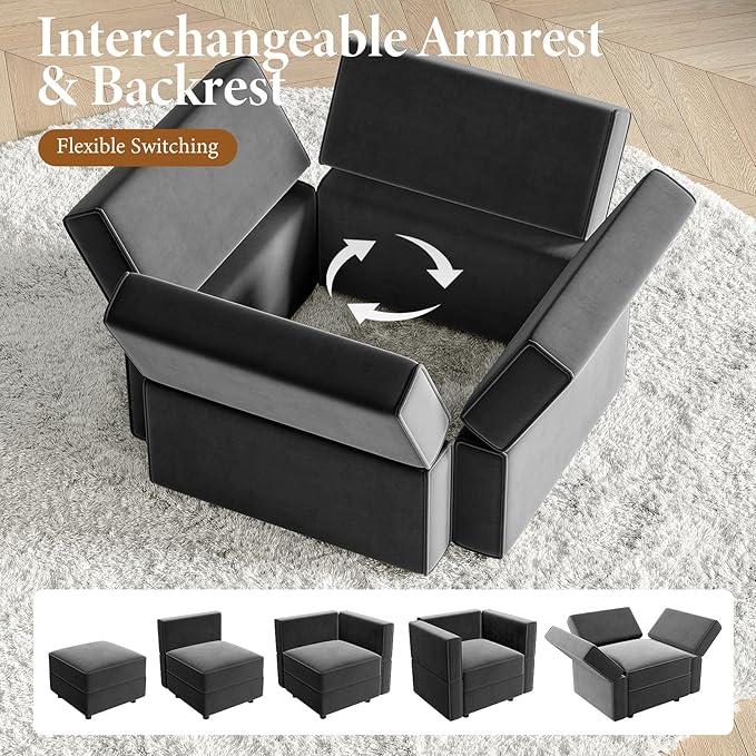Vesgantti Sectional Couches with Storage Seats, 92" L Shaped Convertible Modular Sectional Sofa, 5 Seat & 1 Ottoman Velvet Storage Chaises Deep Seat Couch for Living Room, Bedroom, Apartment, Gray