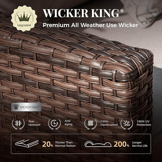 Patio Furniture Set, 5 Pcs Wicker Rattan Outdoor Conversation Set, 2 x Leg Chairs, 1 x 3 Seater Sofa and 2 x Ottoman with 4" Thick Cushion, Beige