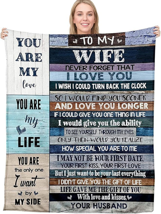 Anniversary Romantic Gift for Women, to My Wife Blanket from Husband, Wife Birthday Gift Ideas, Anniversary Wedding Gift for Her, Soft Flannel Throw Blanket for Couch Sofa Bed