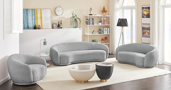 Meridian Furniture 693Grey-S Hyde Collection Modern | Contemporary Boucle Fabric Upholstered Sofa, Grey, 89.5" W x 38" D x 28" H