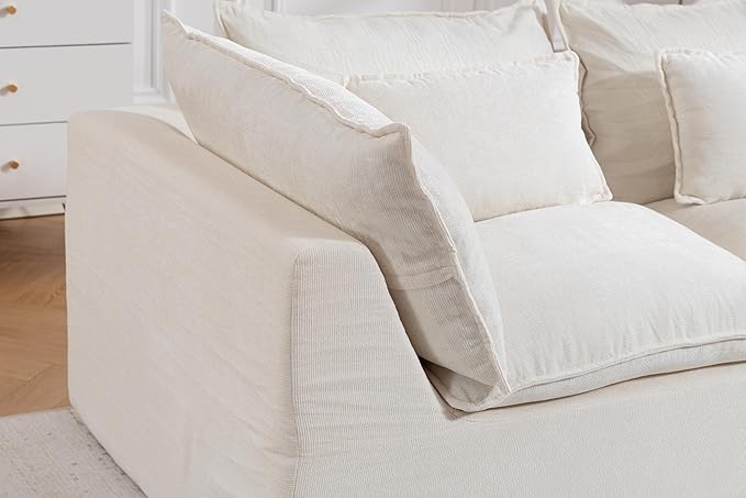 Chenille Modular Sectional Sofa Couch, Boneless Loveseat Cloud Couch for Living Room, Upholstered Compression Sofa in A Box w/Layers Seat Cushions, No Assembly Required | Plush, Wider Armrest