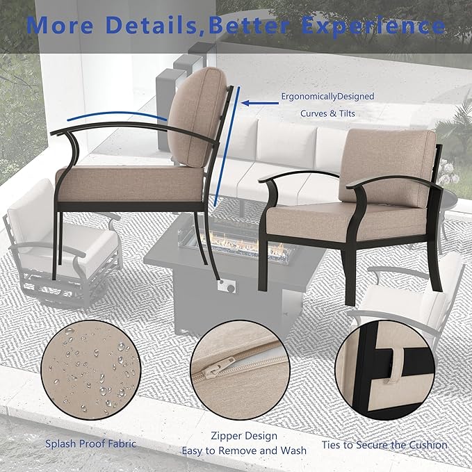 Aluminum Outdoor Patio Furniture Set,5 Seats Patio Conversation Sets with 2 Round Coffee Tables,Metal Patio Sectional Furniture Set with 5.1" Thickened Cushions,Sand