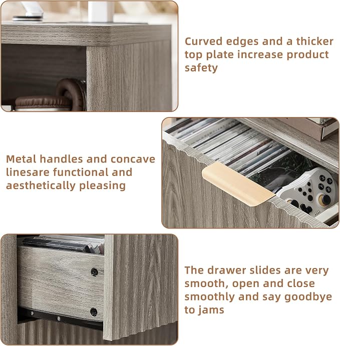 LEYAOYAO Fluted Farmhouse Nightstand Set of 2 with Charging Station, 23" Wide 2 Drawers End Table,Grey Dresser for Bedroom,Bed Side Table Chest of Drawers Cabinet,Wood Night Stand for Living Room - Image 6