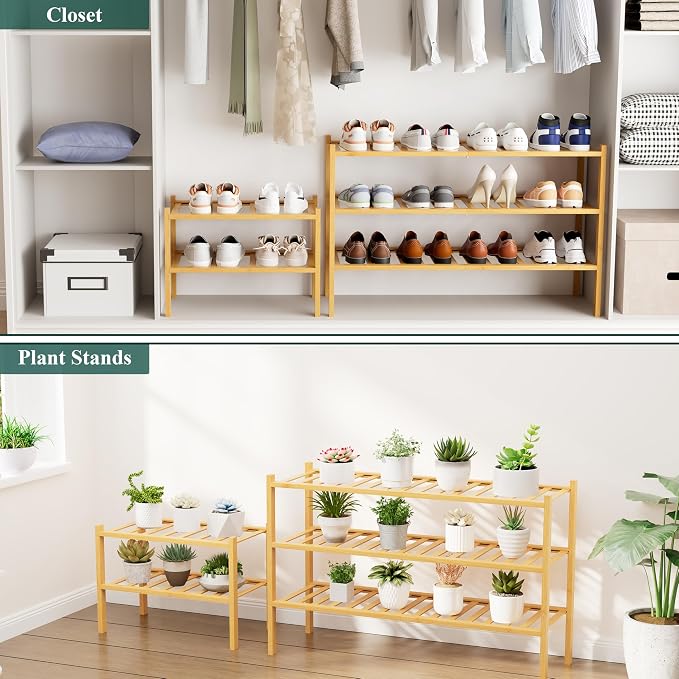 Smiry Shoe Rack, 4 Tier Small Bamboo Shoe Organizer, Stackable Free Standing Wooden Shoe Storage Shelf for Closet, Entryway, Front Door Entrance, Natural - Image 7