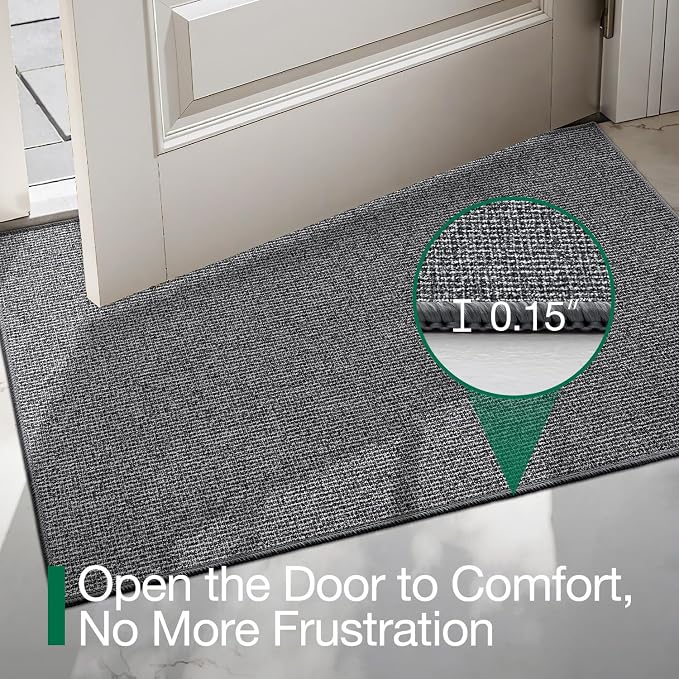 LUMI Ultra Thin Door Mat for Entryway, 36"x56" Low Profile Non Slip Rubber Backing Indoor Doormat, Easy Clean Welcome Entrance Mat for Inside House, Patio, Grey - Image 4