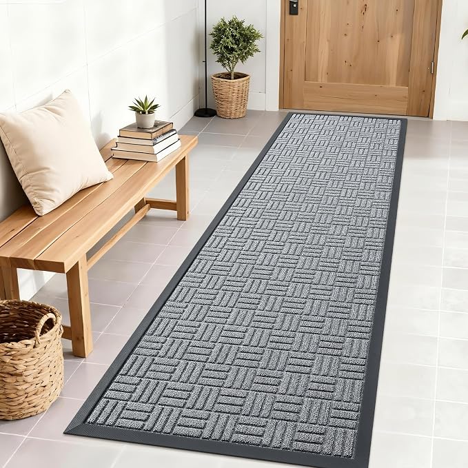 OLANLY Front Door Mat Outside Entrance 71x23, Absorbent, Heavy Duty Sturdy Natural Rubber Doormat Indoor Outdoor, Non-Slip, Stain and Fade Resistant, Low Profile Floor Mat for Entryway, Charcoal Gray by OLANLY