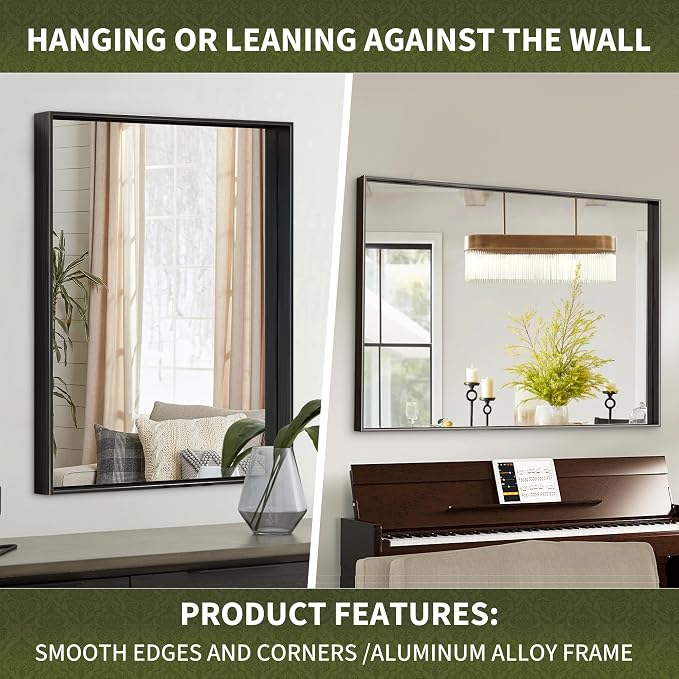 Suidia Bathroom Mirror, 30" x 22" Wall Mirror Metal Framed, Bathroom Vanity Mirror for Living Room Bedroom Bathroom Entryway, Black, Rect Corner Style - Image 4
