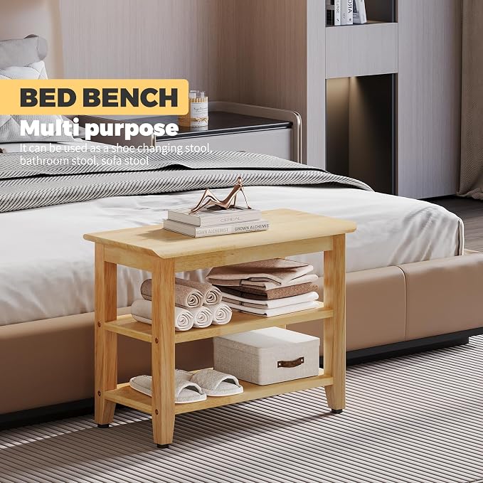 Wood Shoe Bench for Entryway,Bench with Shoe Rack,Storage Shoe Organizer for Hallway,Living Room,Bedroom (Natural, 23.62''W×11.81‘’D×17.71‘’H) - Image 6
