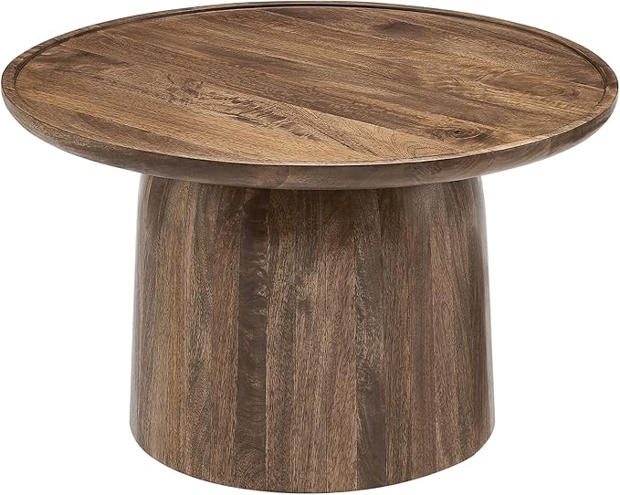 Modway Holloway 30 Inch Round Mango Wood Coffee Table in Walnut – Contemporary Circle Drum for Living Room – Mid-Century Modern Table with Solid Tabletop