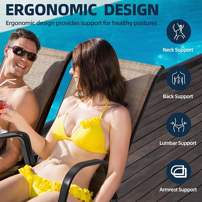 HOMREST Patio Chairs Set of 4,Outdoor Dining Chairs with Armrests,Backyard Stackable Chairs with Breathable Fabric & Metal Frame for All Weather,Brown - Image 4