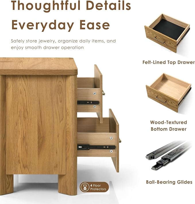 24/7 Shop at Home Sawer Modern 23-inch Wood Nightstand Set of 2 with 2 Drawers and USB Ports, Wooden Night Stand for Bedroom, Apartment, Small Bedside Table, Oak - Image 5