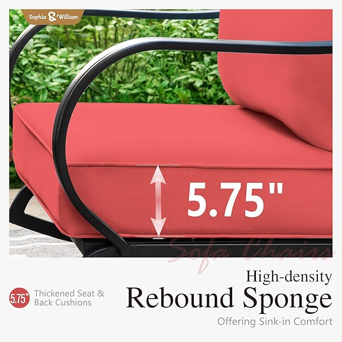 Sophia & William Patio Furniture Sets for 7 Outdoor Conversation Set 7 Pcs with 2 x Swivel Sofa Chairs, 2 x Armrest Chairs, 1 x 3-Seat Sofa, 2 x Ottomans for Coffee Garden Backyard Poolside Red