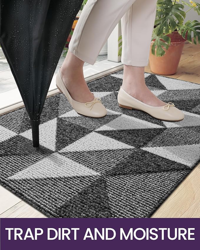 DEXI Front Door Mats for Entryway, 2x3 Non Slip Washable Low-Profile Entry Doormat, Absorbent Resist Dirt Inside Floor Entrance Mat, Patio, Black/White - Image 3