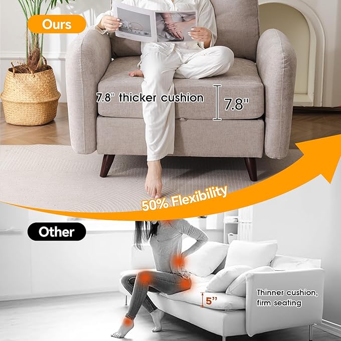 Rexulqo Oversized Accent Chair Set of 2,All Seats Storage,Comfy Armchair,24.5'' Deep Seat,Upholstered Living Room Chairs,Reading Chair for Bedroom,Office,Chenille,Khaki