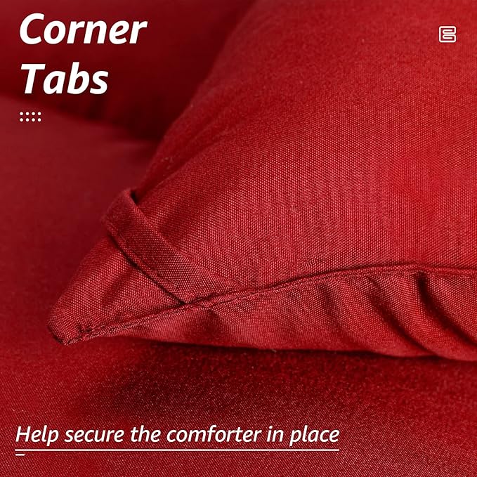 HYLEORY All Season Queen Size Bed Comforter - Cooling Goose Down Alternative Quilted Duvet Insert with Corner Tabs - Winter Warm - Machine Washable - Red
