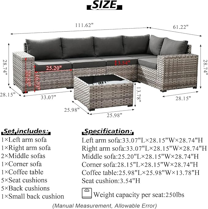 HOOOWOOO Modular Patio Outdoor Sectional Furniture Set,6 Piece Wicker Conversation Sofa Set,Out Door Couch Set with Wide Arm for Outside All Weather(Navy Blue)