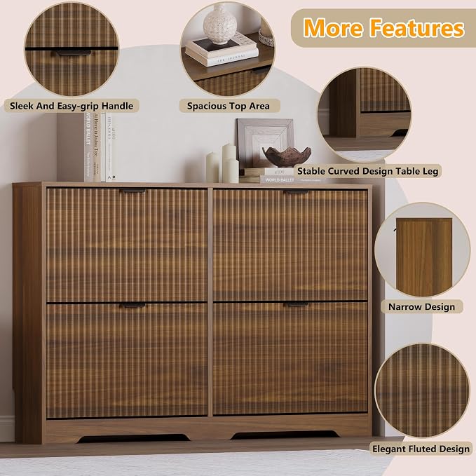 BORNOON Large Shoe Cabinet for Entryway, Shoe Rack Cabinet with 4 Flip Drawer and Adjustable Shelves for Small Apartment, Foyer - Image 4